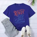 Koningsblauw casual T-shirt met korte mouwen en vintage Red White Rowdy paardenprint - S / Vintage Blauw