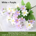 Realistic white and purple artificial daisy bouquet featuring 28 heads on 7 branches - Dancing Chrysanthemum White + Purple