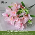Artificial pink lily bouquet 35cm with 6 forks and 18 flowers for home decoration - Pink Lilies