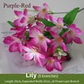 Purple-red artificial lily bouquet featuring 18 flowers for home garden decoration - Purple-red Lily Stem
