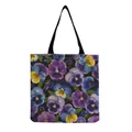 Floral pansy pattern tote bag with large capacity for daily shopping and travel - White Base with Vibrant Pansy Floral Print (hm5215)