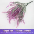 Decorative purple-red flocked artificial lavender bouquet with five branches for home decor - Purple-red Flocked Lavender
