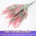 Artificial flocked lavender bouquet in red, 36cm length for home decor - Red Flocked Lavender