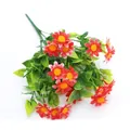 Realistic red artificial daisy silk bouquet with vibrant green leaves for home decoration - Red Daisy