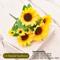 Realistic artificial 13-head yellow sunflower bouquet for home floral decor, 30cm length - 13 Large Sunflowers