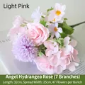 Elegant artificial light pink rose and daisy bouquet with 7-fork design for garden decor - Angel Hydrangea Rose Light Pink