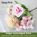 Artificial dark pink hydrangea rose bouquet with 7 forks for home and garden decoration - Angel Hydrangea Rose Deep Pink