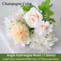 Champagne artificial rose and hydrangea bouquet, 32cm length for elegant home decor - Angel Hydrangea Rose Champagne