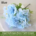 Elegant artificial blue rose and daisy flower bouquet for indoor home floral decoration - Angel Hydrangea Rose Blue