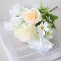 Creamy white artificial rose and daisy bouquet for home and garden decoration - Angel Hydrangea Rose Milk White