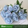 Realistic blue silk rose bouquet with 9 flower heads for home decoration and floral arrangements. - A Large Bunch Of 9 Blue Roses