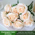 Realistic 9-head artificial champagne rose bouquet for elegant home floral decor - Nine-branched Champagne Rose Bouquet