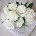 Elegant cream white artificial silk rose bouquet for home and wedding table decoration - Apricot-colored Nine-branched Creamy-white Large Bouquet Of Roses