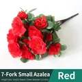 Red 7-pronged artificial azalea silk bouquet with 21 flower heads for home decoration - Red-7-branched Rhododendron