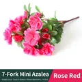 Artificial rose red azalea bouquet with 7 prongs for rustic home floral decoration - Rose-red 7-branched Rhododendron