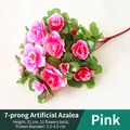 Artificial pink azalea silk flower bouquet with 7 stems and 21 blooms for decoration - Pink-7-branched Rhododendron