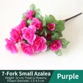 Simulation 7-prong purple azalea bouquet featuring 21 silk flowers, 32cm height detail - Purple-7-branched Rhododendron