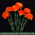 Vibrant orange artificial carnation bouquet for home decor, total height about 50cm - 7 Carnations In A Bouquet - Sunset Red