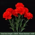 Red artificial carnation bundle with 50cm height and 8cm flower diameter - 7 Carnations In A Bunch - Bright Red