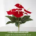 7-Fork Large Artificial Red Anthurium Silk Flower Bouquet for Home Decor, 49cm x 42cm - 7-pronged Red Palm