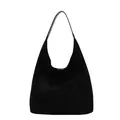 Elegante schwarze Wildleder-Hobo-Umhängetasche mit großer Kapazität für den Alltag - Schwarz