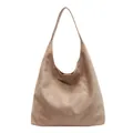 Vintage Hobo-Schultertasche aus khakifarbenem Wildleder mit großem Fassungsvermögen - Khaki
