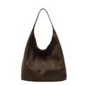 Klassische dunkelbraune Wildleder-Schultertasche im minimalistischen Retro-Stil - Grün