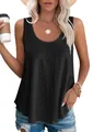 Close-up of a women's casual black sleeveless tank top with eyelet embroidery details. - S / Black