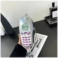 Borsa a tracolla argento unica a forma di telefono vintage con finitura metallica - Taglia unica / Argento