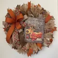 Fall Thanksgiving harvest wreath with deco mesh, ribbons and pumpkin blessings sign - Blessings Pumpkin (Style 19) / 45cm (Without Light)