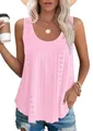 Detail of pink sleeveless top with intricate eyelet embroidery and round neck design. - S / Pink