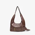 Vintage brown punk style motorcycle shoulder bag with large metal buckle detail. - Dark Brown