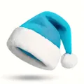 Detailed close-up showing the soft plush texture of a vibrant blue and white Santa hat. - Cuffed Style / Light Blue