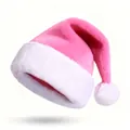 Vibrant plush pink and white Santa hat perfect for adult Christmas party celebrations - Cuffed Style / Pink