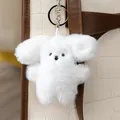 Fluffy white bunny plush keychain charm for bags and cute backpack accessories - Plain White Long-Haired Rabbit / White