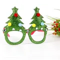 Festive green glitter Christmas tree glasses frames with colorful pom-poms and gems for parties - Green Double Tree Style (CHYJ-15GR)
