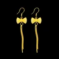Elegant golden bowknot earrings featuring long flowing tassel drops for women fashion - Bowknot Style Earrings