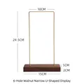 Retro walnut wood jewelry display stand with 6-hole gold U-shaped frame for earrings - 6-Hole Walnut Narrow U-Shape
