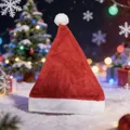 Thick red and white plush Santa hat for adults in festive Christmas snowy scene - Non-folded Edge Style / Red