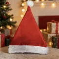 Classic thick red plush Santa hat with white fur trim for adult Christmas party - Plush Style / Red