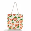 Summer strawberry print tote bag with large capacity and rope handles for beach travel - Heart-Shaped Strawberry Print (ms0642)