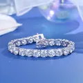 Exquisite 925 silver tennis bracelet featuring brilliant round cut Moissanite stones - [6.5mm Moissanite] S925 Silver Plated With White Gold / 14cm