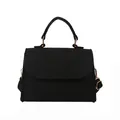 Elegant black felt handbag with snake pattern texture and polished gold hardware detail - Black