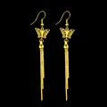 Elegant gold-plated butterfly long tassel drop hook earrings for women with heart detail - Butterfly Style Earrings