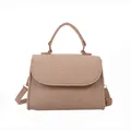 Women's light brown felt handbag featuring a snakeskin pattern flap and shoulder strap - Khaki