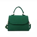 Fashionable green felt handbag with snake skin pattern texture and golden hardware - Green