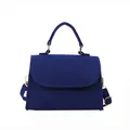 Elegant royal blue snakeskin pattern felt small square handbag with top handle and strap - Blue