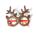 Glittery brown reindeer antler Christmas party glasses with holly berry detail. - Brown Mini Antler Style (CHYJ-38BR)