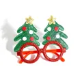 Sparkly Christmas tree decorative glasses with red glitter frames and gold stars - Red Frame 3D Green Double Tree Style (CHYJ-18GR-1)