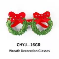 Christmas wreath festive party glasses with red bow and green glitter finish - Green Wreath Style (CHYJ-16GR)